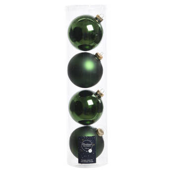 Tubes met 4x donkergroene kerstballen van glas 10 cm glans en mat - Kerstbal