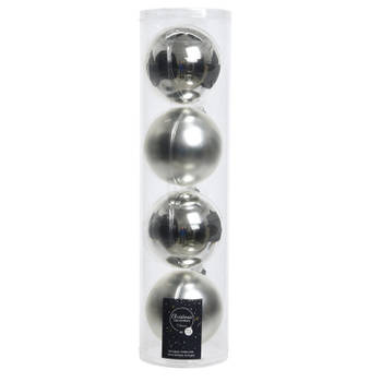 Tubes met 4x zilveren kerstballen van glas 10 cm glans en mat - Kerstbal
