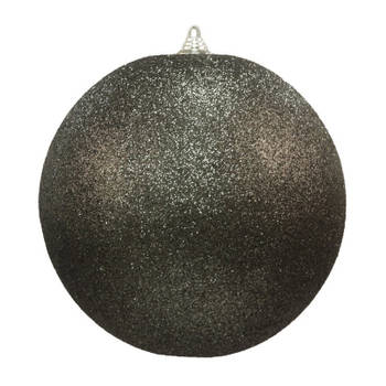 1x Zwarte grote decoratie kerstballen met glitter kunststof 25 cm - Kerstbal