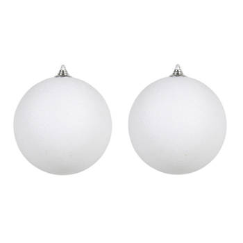 2x Witte grote kerstballen met glitter kunststof 18 cm - Kerstbal