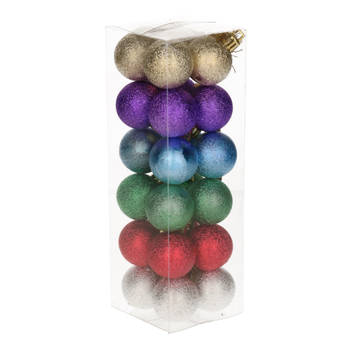 24x Kleine pastel gekleurde kerstballen van kunststof 3 cm - Kerstbal