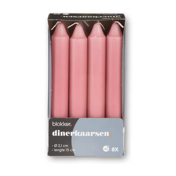 Blokker dinerkaars - 8 stuks - roze - 15 cm