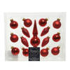 Decoris Kerstballen - 15 delig - rood - inclusief piek - 3 cm - Kerstbal