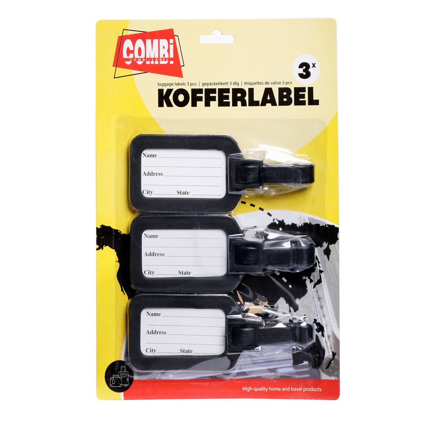 Combi-Label Kofferlabels - Kofferlabel - Bagagelabels - Bagagelabel - Koffer - Reislabel - Zwart - 3 Stuks