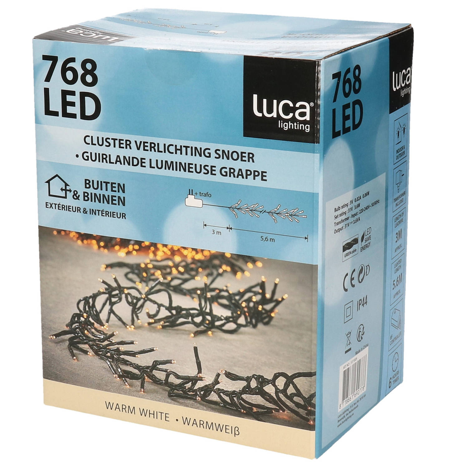 Luca Lighting LED Kerstverlichting Cluster Binnen 560cm 768 leds 2300K | Warm Wit Incl. Controller e