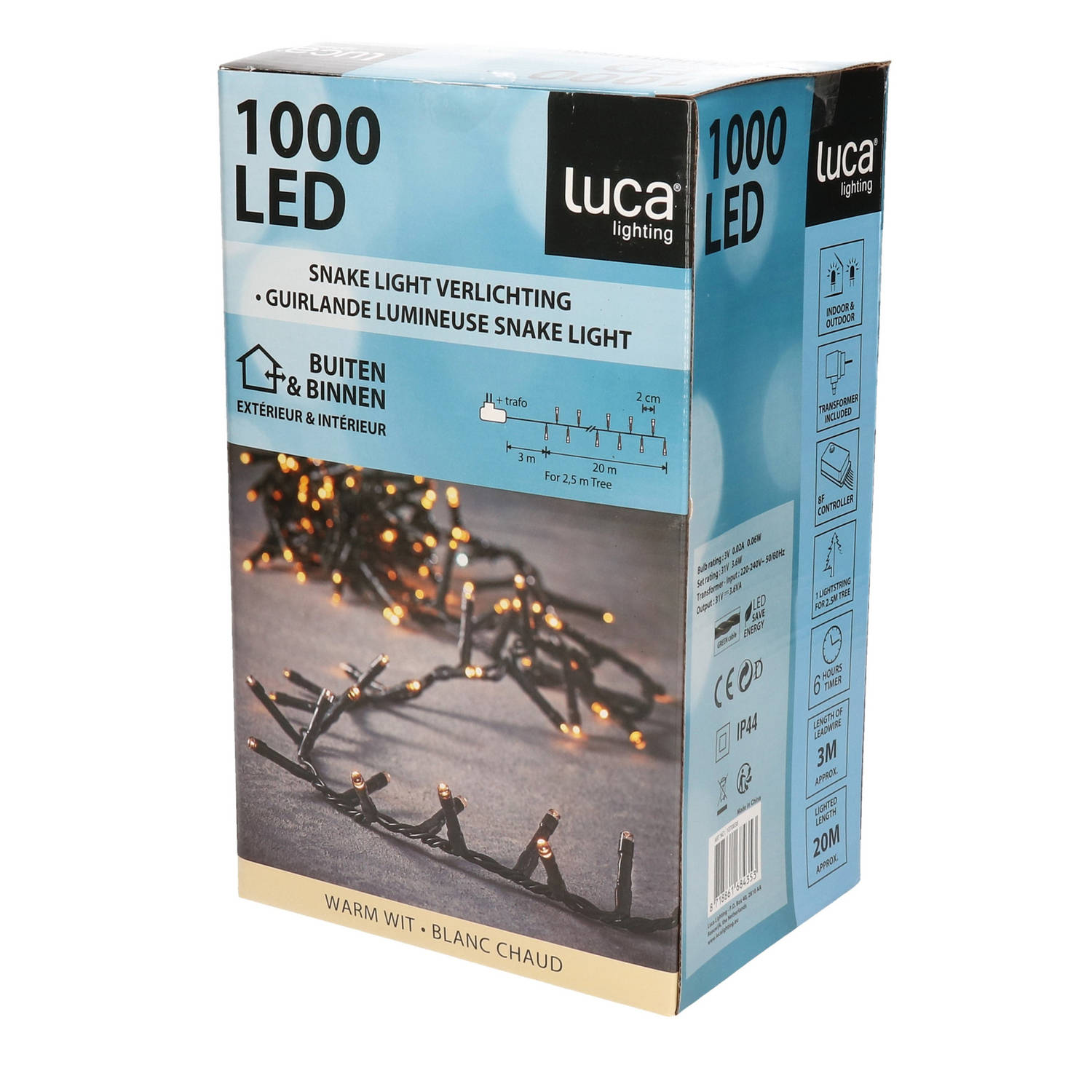 Luca Lighting LED Kerstverlichting Binnen 2000cm 1000 Leds 2300K | Warm Wit Incl. Controller en Time