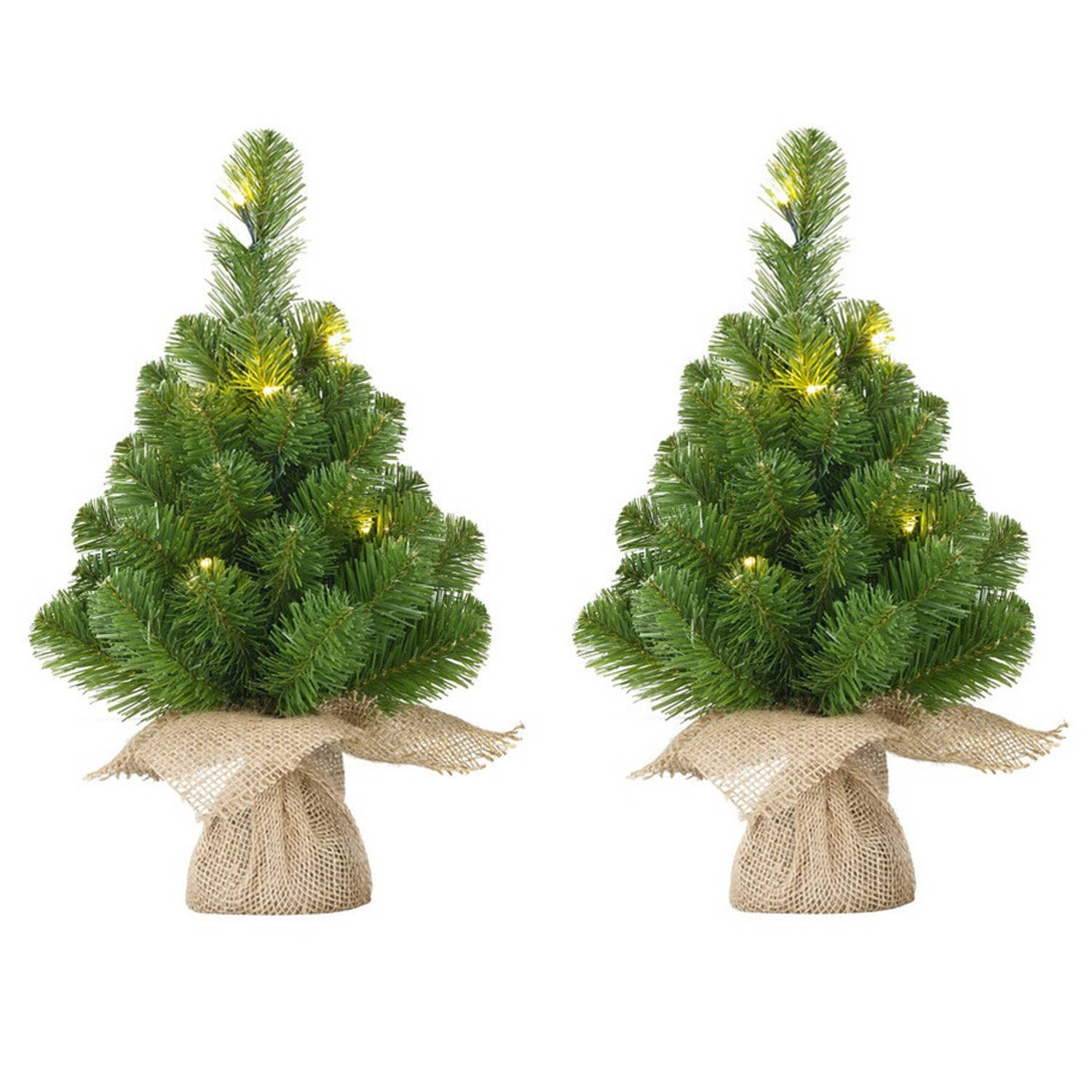 2x Mini Kunst Kerstbomen Met 15 Groene Led Lampjes 60 Cm Kunst Kerstboompjes-miniboompjes-kunstboomp