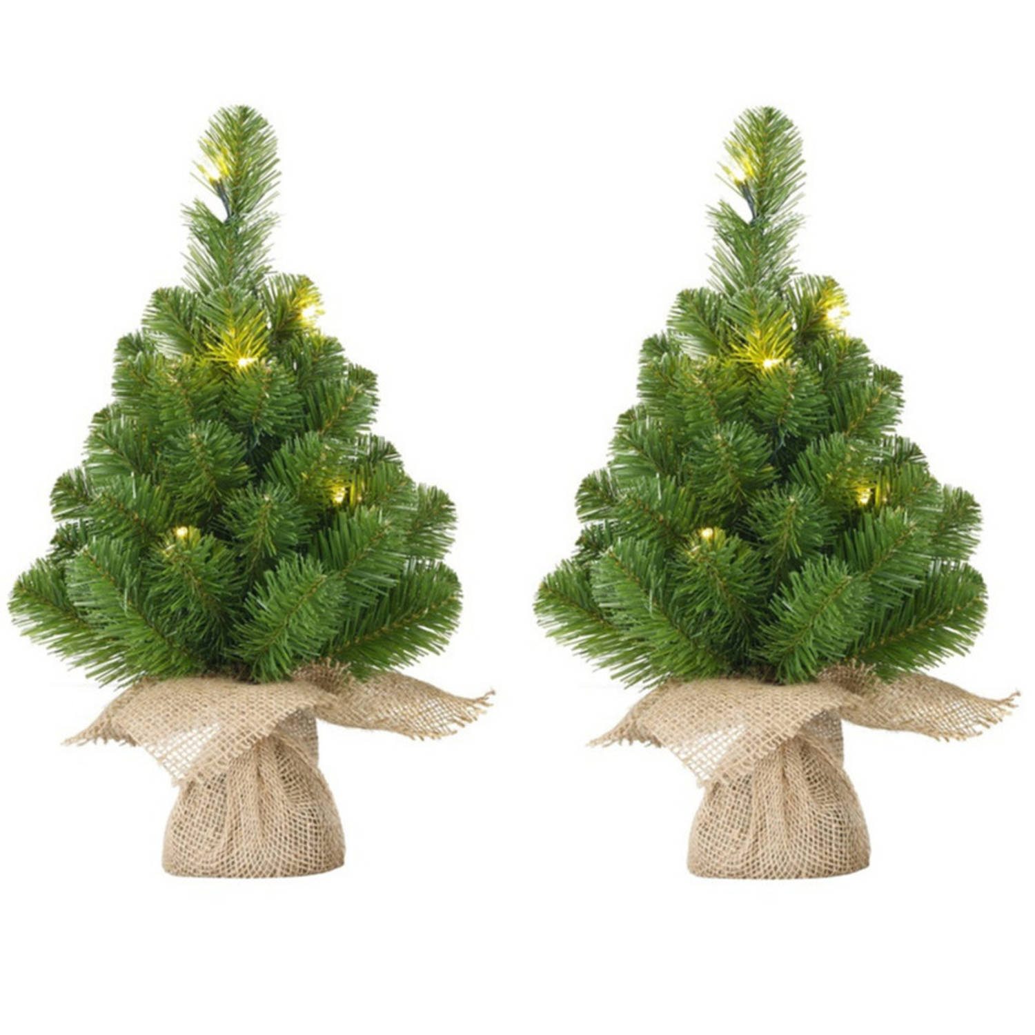 2x Mini Kunst Kerstbomen Met 10 Groene Led Lampjes 45 Cm Kunst Kerstboompjes-miniboompjes