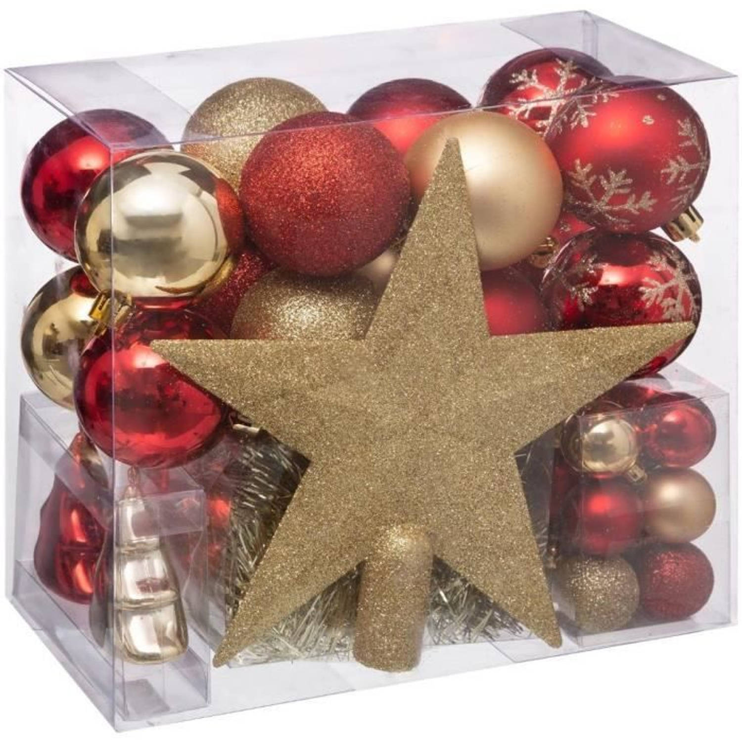 Feeric Lights & Christmas - Kerstballenset Met Ster - 44 st - Goud En Rood