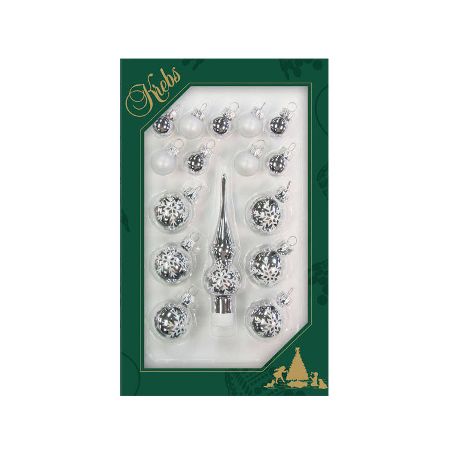 Luxe Zilveren Glazen Kerstballen En Piek Set Voor Mini Kerstboom 16-dlg Kerstversiering-kerstboomver