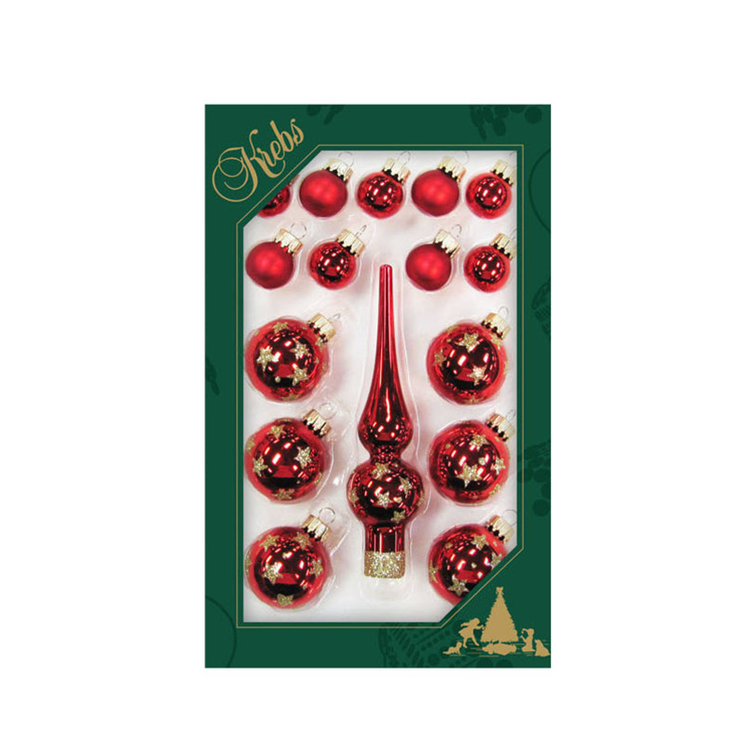 Luxe Rode Glazen Kerstballen En Piek Set Voor Mini Kerstboom 16-dlg Kerstversiering-kerstboomversier