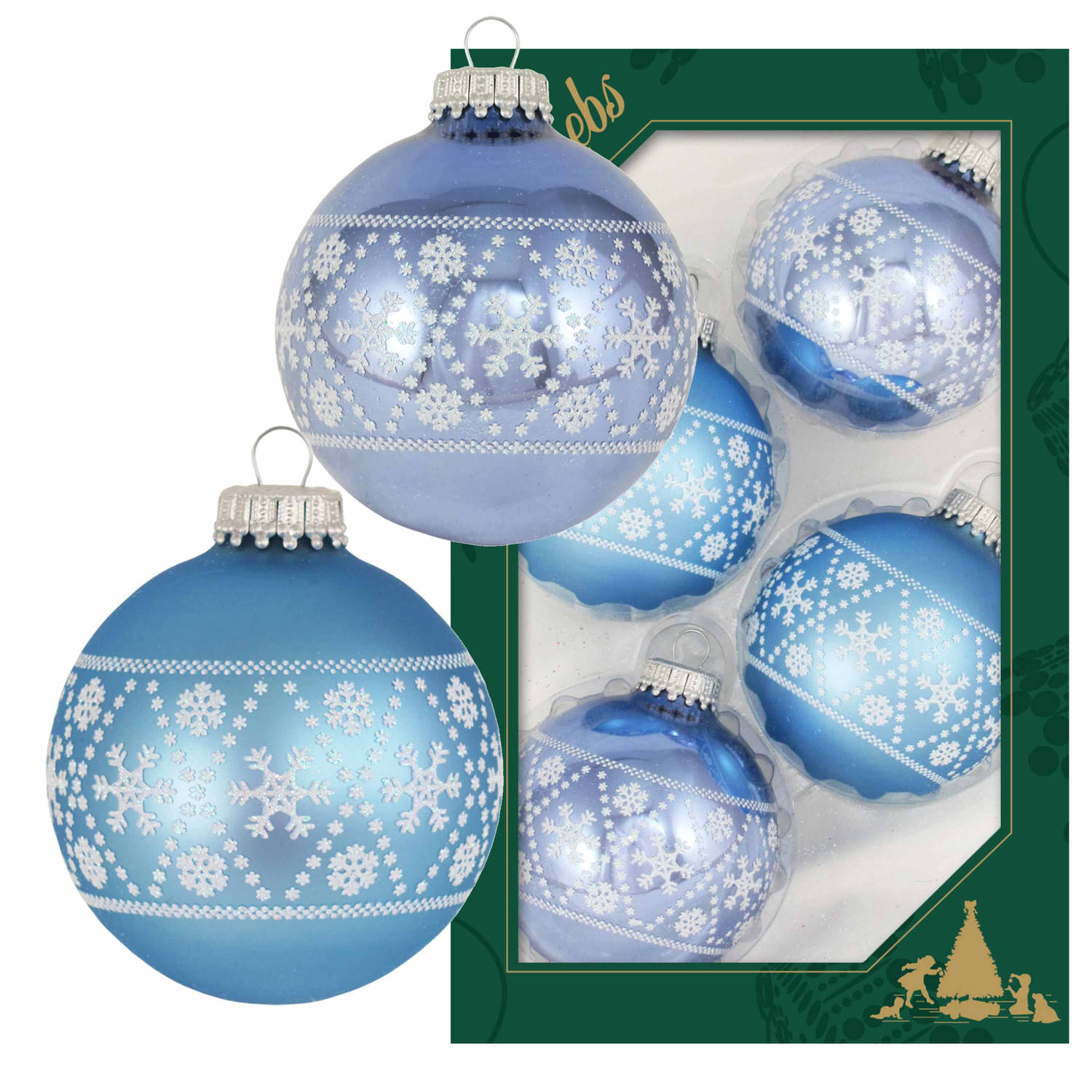 16x Glazen Ijsblauwe-lichtblauwe Kerstballen Met Witte Decoratie 7 Cm Kerstbal