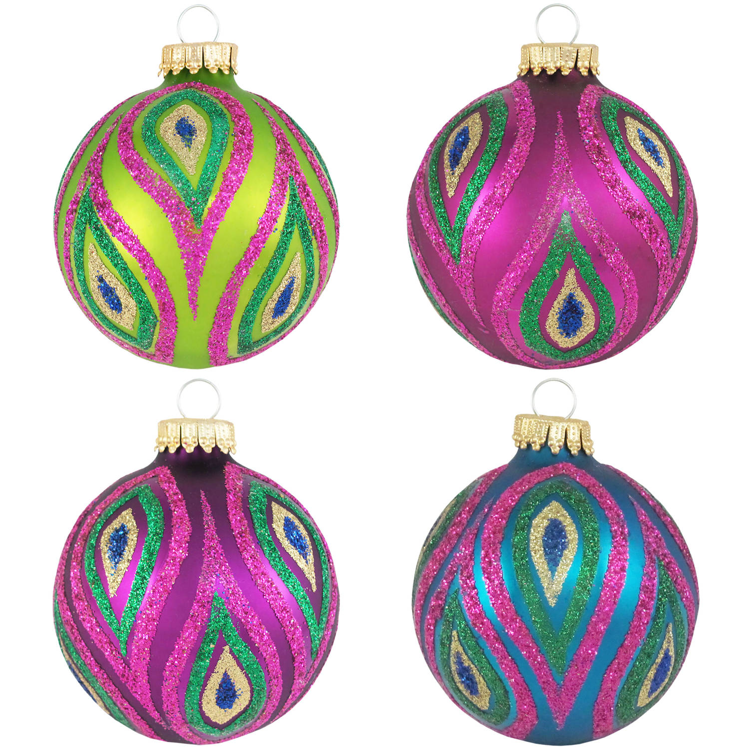 12x Glazen glitter kerstballen in vrolijke kleuren 7 cm Kerstbal