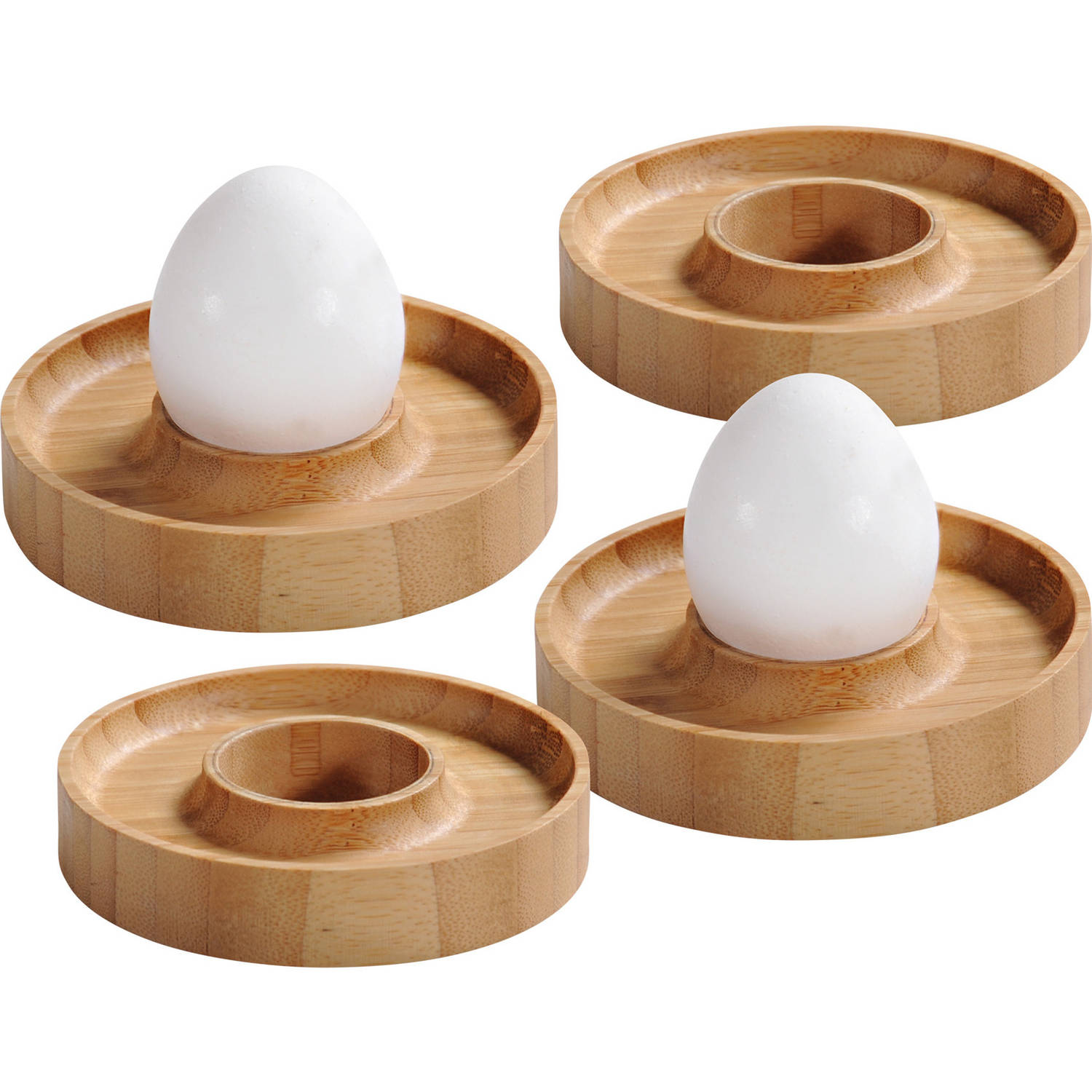 4x Bamboe houten eierdoppen 10 x 2 cm rond - Eierdopjes