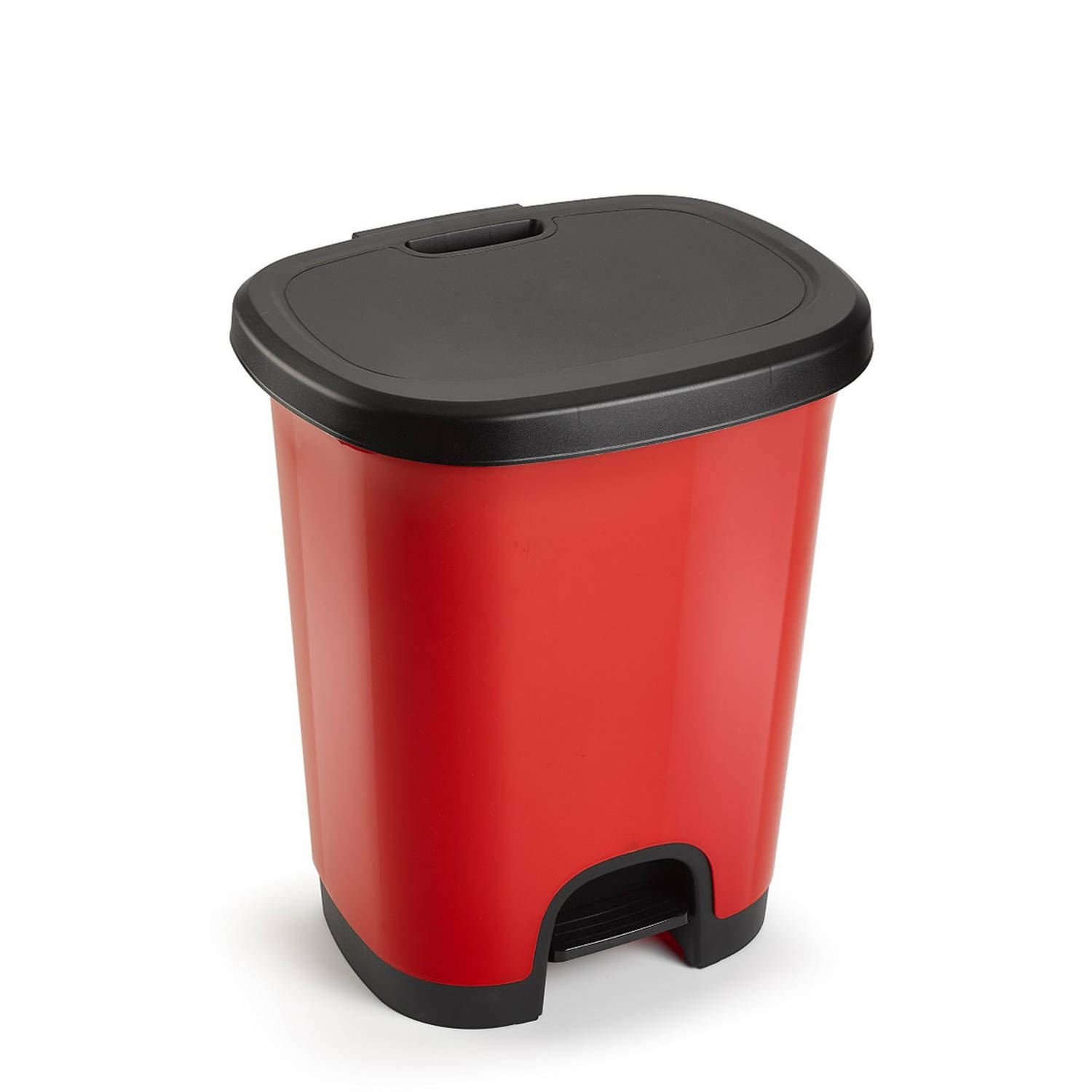 Kunststof afvalemmers/vuilnisemmers rood/zwart van 27 liter met pedaal - Pedaalemmers