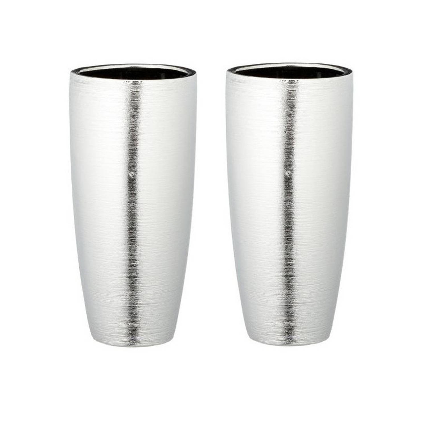 Opiaat salaris Insecten tellen Set van 2x stuks ronde matte zilveren vaas/vazen van keramiek 28 x 13,5 cm  - Vazen | Blokker