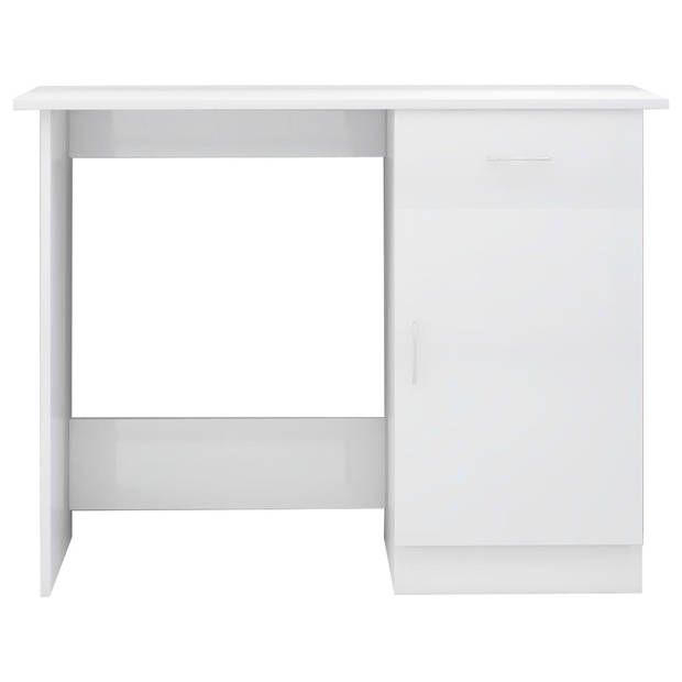 The Living Store Bureau Bureau Modern Hoogglans Wit 100x50x76 cm - Met lade en deur