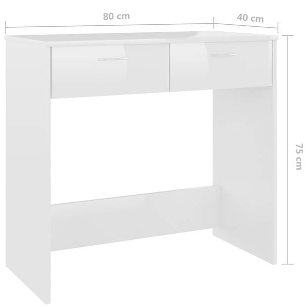 The Living Store Bureau - bewerkt hout - 80 x 40 x 75 cm - hoogglans wit