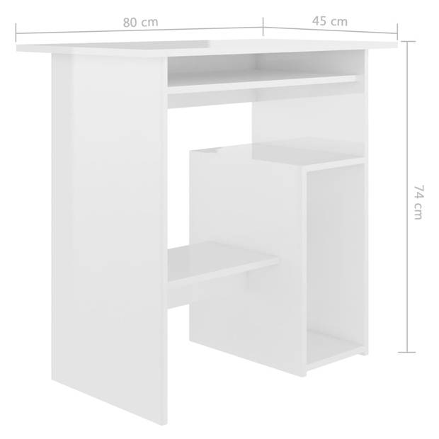 The Living Store Bureau Modern - Computerbureau - 80 x 45 x 74 cm - Hoogglans wit