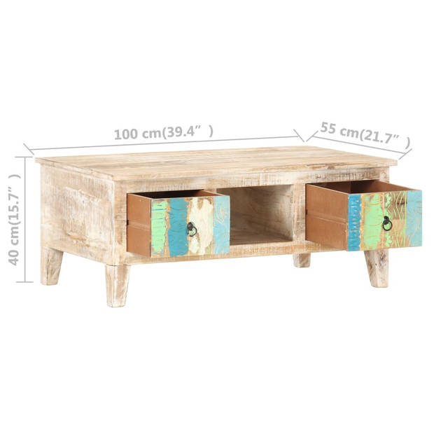 The Living Store Salontafel Acaciahout - 100 x 55 x 40 cm - Met gesneden bloemontwerp