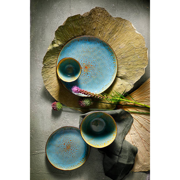Palmer Serviesset Lotus Stoneware 6-persoons 24-delig Turquoise Zwart