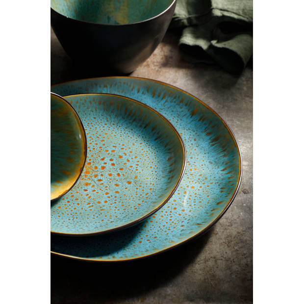 Palmer Serviesset Lotus Stoneware 6-persoons 24-delig Turquoise Zwart