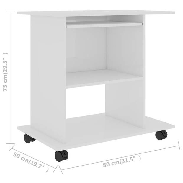 The Living Store Computerbureau - Compact - Hoogglans wit - 80x50x75cm - Met uittrekbare toetsenbordlade