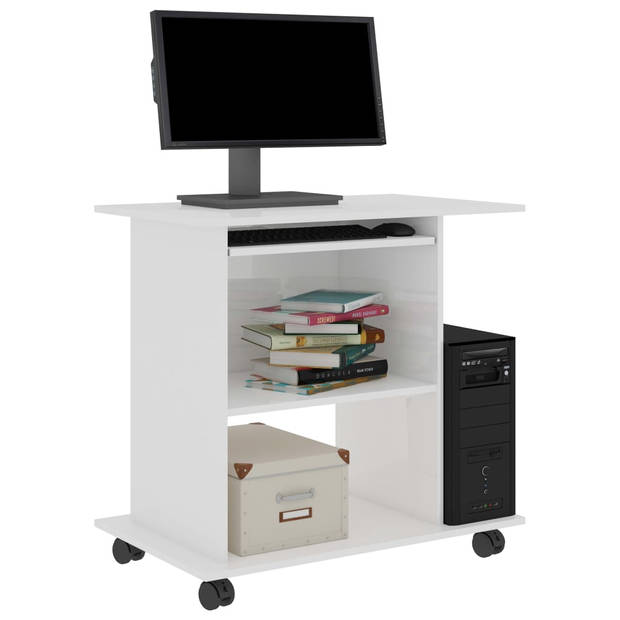 The Living Store Computerbureau - Compact - Hoogglans wit - 80x50x75cm - Met uittrekbare toetsenbordlade