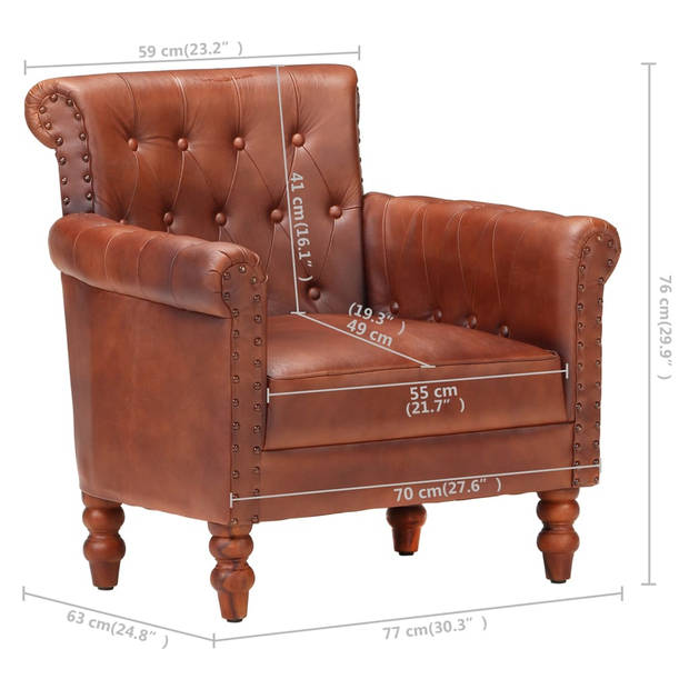 The Living Store Vintage Fauteuil - Echt Geitenleer - Bruin - 77x63x76 cm