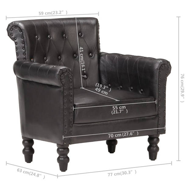 The Living Store Vintage Fauteuil - Echt Geitenleer - Massief Mangohout - 77 x 63 x 76 cm