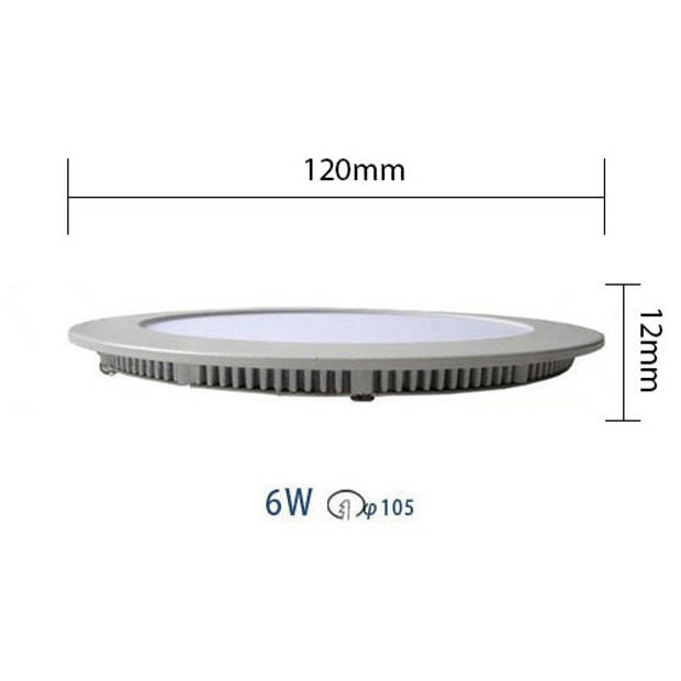LED Downlight Slim - Inbouw - 6W - Helder/Koud Wit 6400K - Rond - Mat Wit - Aluminium - Ø120mm