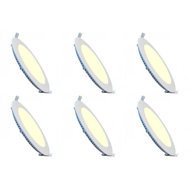 LED Downlight Slim 6 Pack - Inbouw Rond 12W - Warm Wit 2700K - Mat Wit Aluminium - Ø170mm