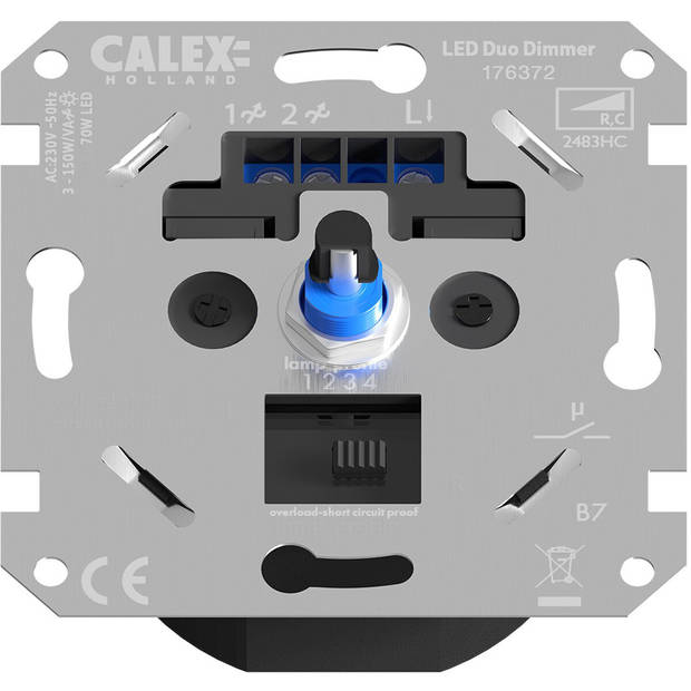 CALEX - LED Dimmer - Inbouwdimmer - Enkel Knop - 3-70W - Incl. Afdekraam - Wit