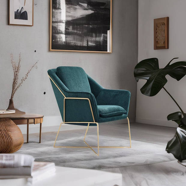 Design fauteuil Selena - Smaragd groen / gouden frame