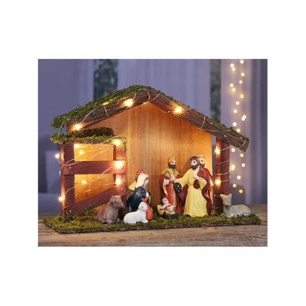 Complete kerststallen met 9 beelden en inclusief verlichting 30 cm - Kerststallen