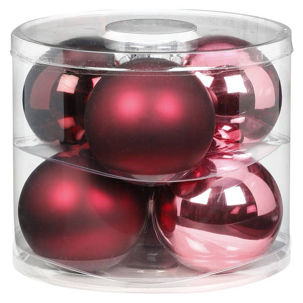 Inge Christmas Grote kerstballen - 6x - roze/rood - 10 cm - glas - Kerstbal