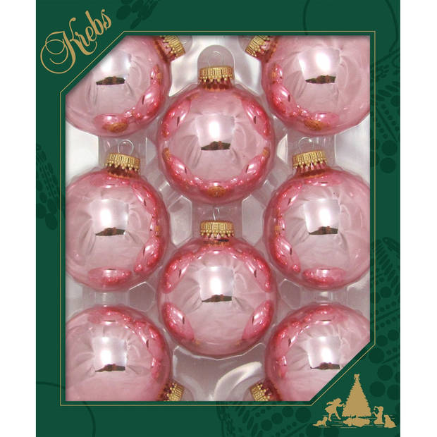 8x Glanzende lichtroze kerstballen van glas 7 cm - Kerstbal