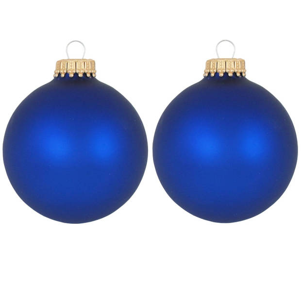 Krebs Kerstballen - 8ST - kobalt blauw - mat - glas - 7 cm - Kerstbal