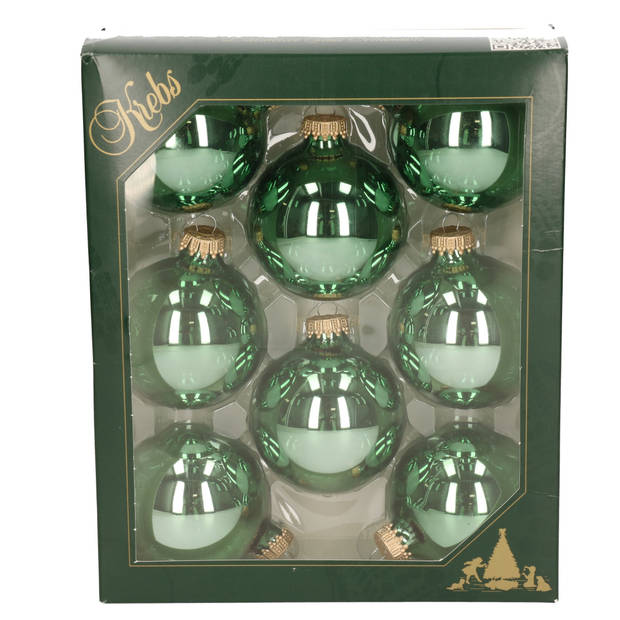 Krebs Kerstballen - jade groen - 8ST - glas - 7 cm - glans - Kerstbal