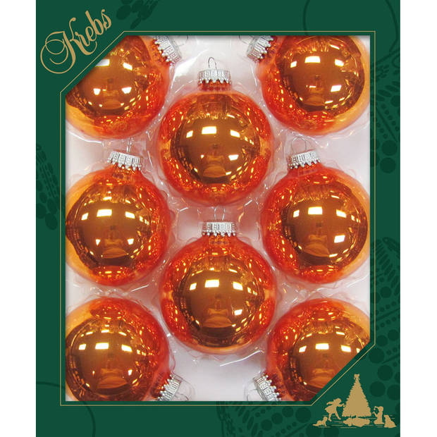 24x Glanzende oranje kerstballen van glas 7 cm - Kerstbal