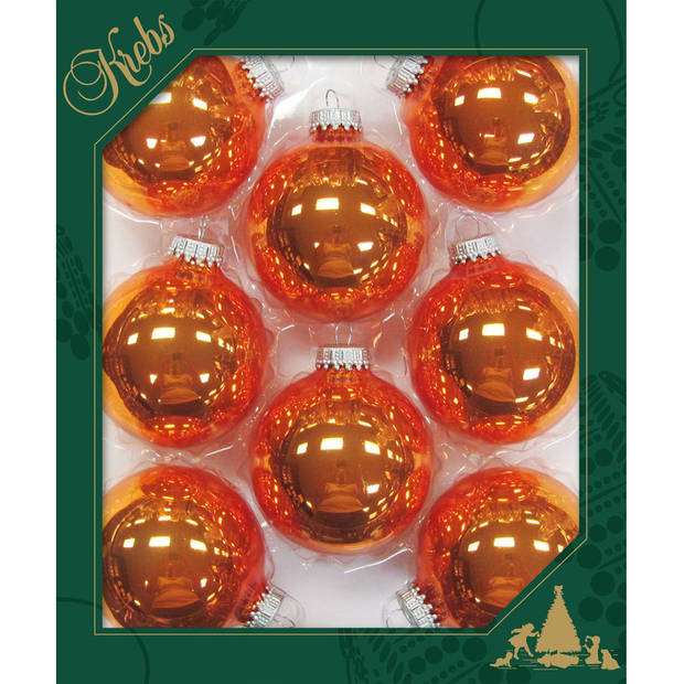 Krebs Kerstballen - 8x st - oranje - 7 cm - glas - orange crunch - Kerstbal