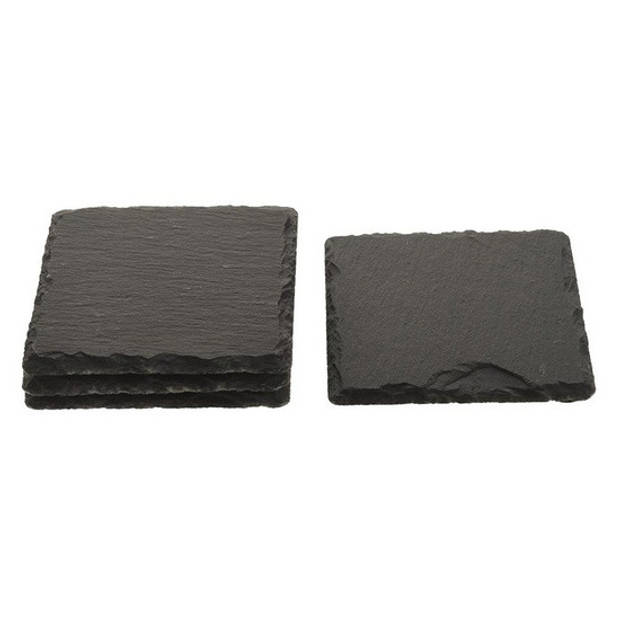 Vierkante luxe leisteen onderzetters 8 stuks 10 cm - Glazenonderzetters