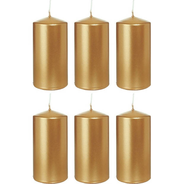6x Kaarsen goud 6 x 12 cm 40 branduren sfeerkaarsen - Stompkaarsen
