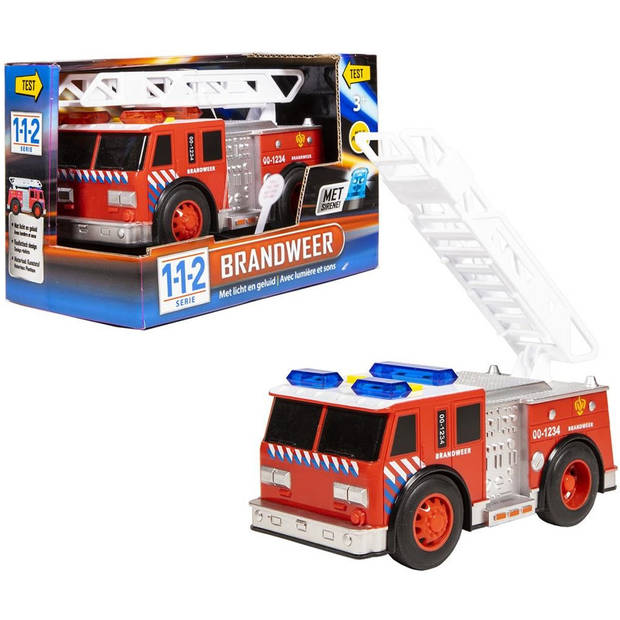 Brandweerwagen met licht en geluid 18 x 8 x 10.5 cm - Speelgoed vrachtwagens