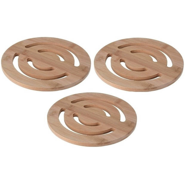 3x Pannenonderzetter rond bamboe 20 cm - Panonderzetters