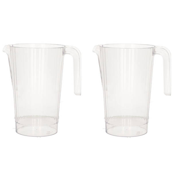 Set van 2x stuks plastic water of sap schenkkan 1,5 liter - Limonade/water/sap/bier karaffen