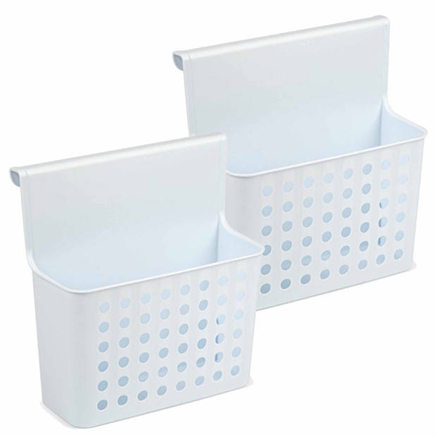 2x Badkamer/keuken hangmandjes/organizers wit/lichtblauw 26 cm - Opbergmanden