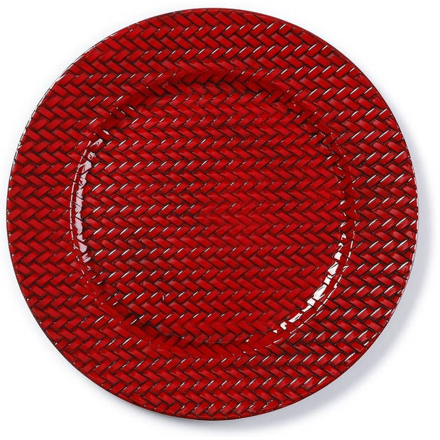6x Ronde rode gevlochten onderzet borden voor het kerstdiner 33 cm - Onderborden