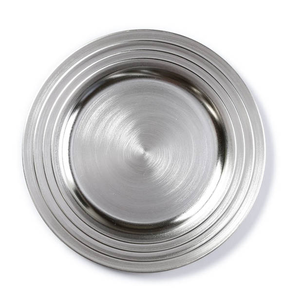 6x Ronde zilveren onderzet borden voor het kerstdiner 33 cm - Onderborden