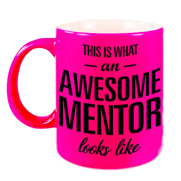 Neon roze awesome mentor cadeau mok / beker voor leraar 330 ml - feest mokken